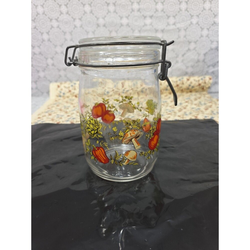 Arc France Vintage Spice of Life Vegetable Glass Hinged Lid 1L Canister Jar 6.5"